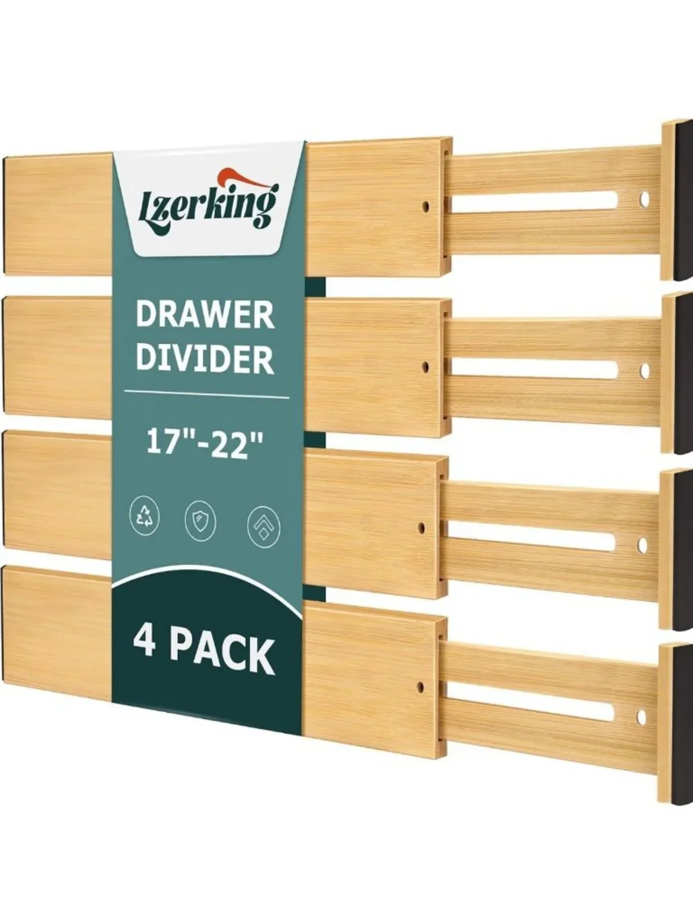 Adjustable Bamboo Drawer Dividers 4-Pack | Expandable Kitchen & Closet Organizer